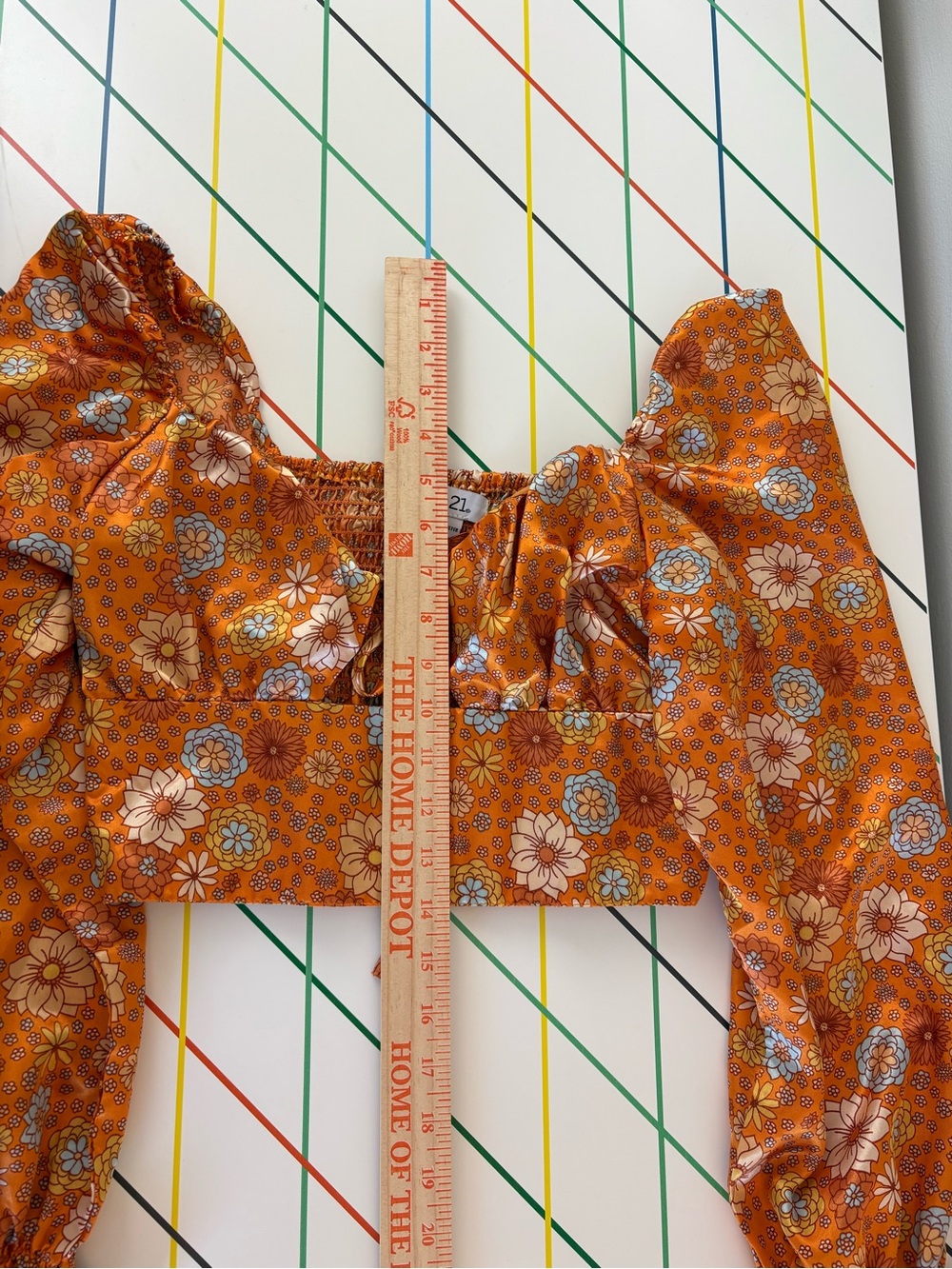 Rue21 Orange Floral Tie-Front Long Sleeve Crop Top Medium Like New Boho Chic - Picture 7 of 9